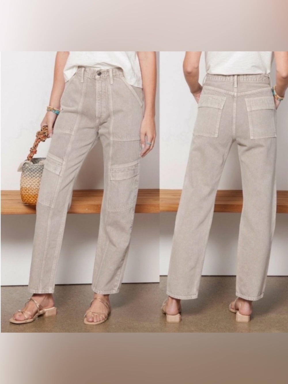 Agolde Neutral Beige Straight-Leg Utility Pants